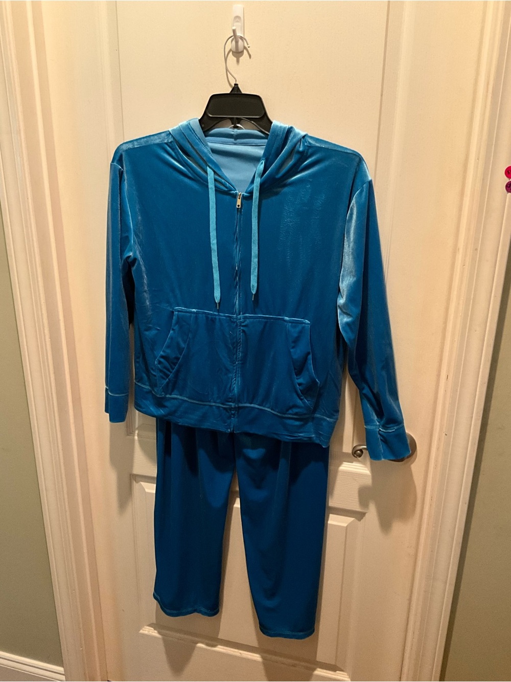 Amazon Women's Blue Velour Track Jacket & Joggers Set